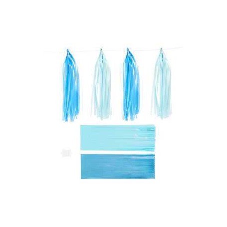 Paper Tassel, blue, light blue, size 12x35 cm,  14 g, 12pcs Various papers