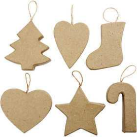 Christmas Ornaments, H: 7+8 cm, 6pcs