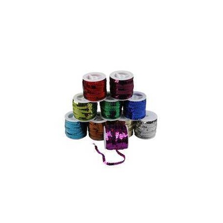 Sequined Ribbon, W: 6 mm, metallic colours, 10x10m 
