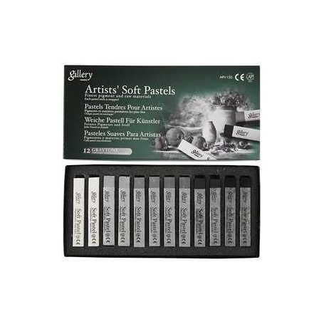 Gallery Soft Pastel Set, thickness 10 mm, L: 6.5 cm, grey, grey tinted colours, 12pcs 