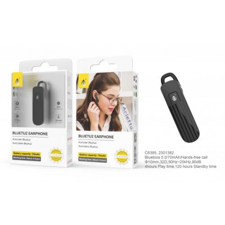 Bluetooth headset for 2 BTS devices with Reminder Function, BTS 5.0 70mAh - 4h battery life - C6395 - Black
