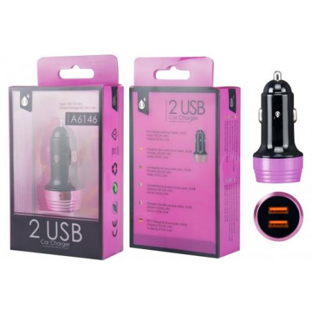 2-port USB car charger Black and Pink A6146